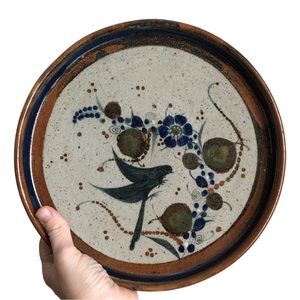 Vintage Tonala Mexican Painted Pottery Plate Birds Flowers BN3
